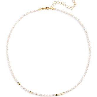 Nordstrom Beaded Freshwater Pearl Necklace in 14K Gold Plated at Nordstrom Rack