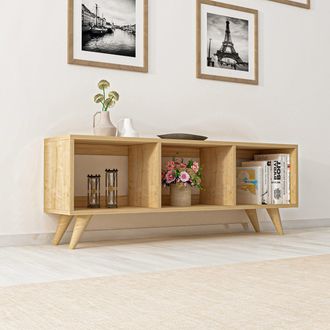Dmora Mueble Tv Sizzano, 3 Compartimentos, Peso M&aacute;x. 40 Kg, Instalaci&oacute;n En Suelo, 120x30x48h Cm Marr&oacute;n