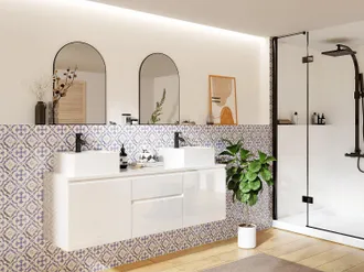 Vente-Unique Set per bagno sospeso con doppio lavabo Opzione specchi Bianco - JIMENA