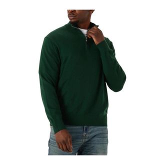 Calvin Klein Truien & Vesten, Heren, Groen, XL, Wol, Groene Merinowol Half Zip Trui