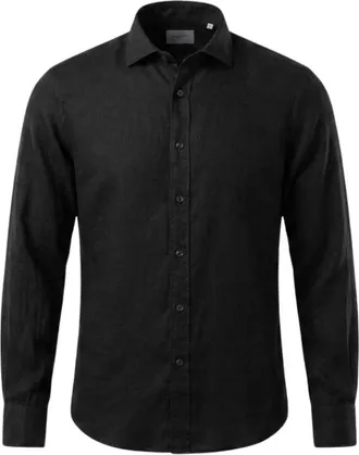 Tintoria Mattei Overhemden, Heren, Zwart, XL, Linnen, Garment Dyed Linnen Shirt