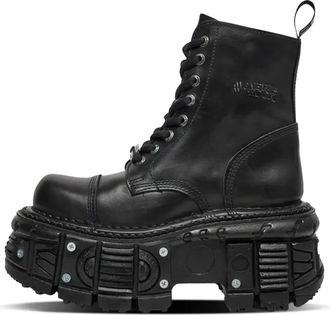 New Rock Stijlvolle Zwarte Tank met Schroeven - Dames - Veterlaarzen - Zwart - 40 EU - Leer - Schoenen