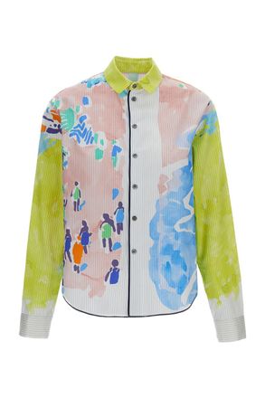 Rohka Cropped Long-Sleeved Cotton Shirt with Watercolor-Style Print