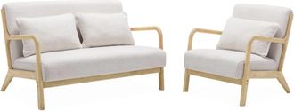 Sweeek Banco de 2 plazas + sillón de madera con borreguito, blanco