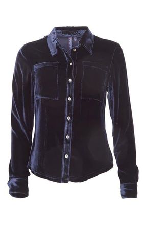 Lords of Harlech Sylvia Velvet Shirt in Navy Velvet at Nordstrom, Size Xx-Large