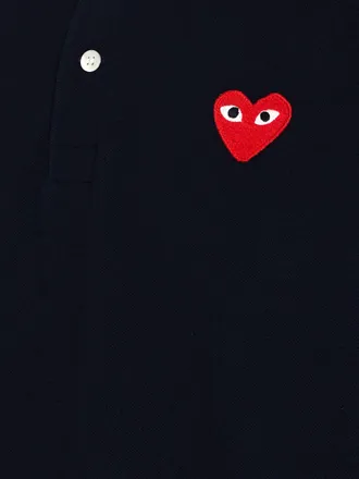 Comme Des Gar&ccedil;ons Red Heart-Embroidered Cotton Polo - Navy
