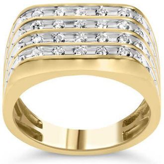 House of Brilliance 10K Yellow Gold 1.00 Cttw Diamond Multi Row Mens Ring Band