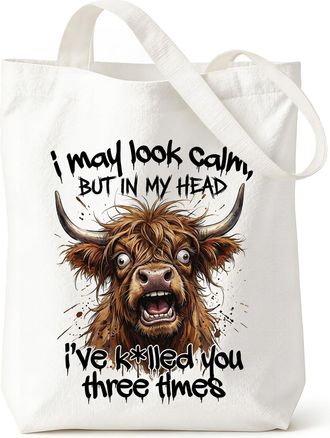 Generic Highland Cow Tote Bag, 39x35cm Highland Cow Gifts for Women, Animals Farm Themed Canvas Shopping Bag, Durable Animal Shopping Bags for Women Men, Reus