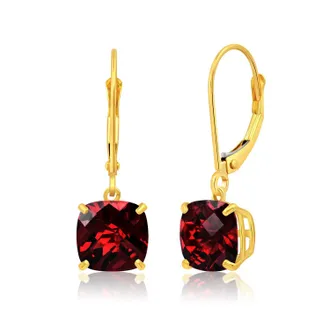 MAX + STONE Solid 14k Yellow or White Gold 8mm Cushion Cut Dangle Gemstone Earrings