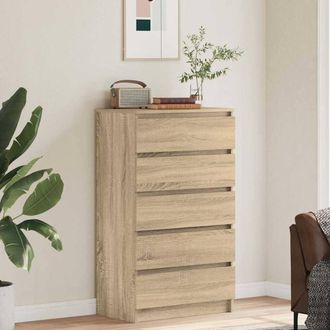Berkfield Home Elegant Drawer Cabinet Sonoma Oak 60x36x103 cm Engineered Wood in Light Tan | Size: 60 x 36 x 103 cm