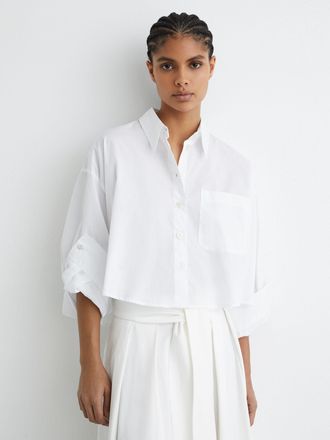 Reiss White Cotton Cropped Long-sleeve Shirts, 14