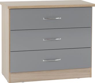 Seconique NEVADA 3 DRAWER CHEST - GREY GLOSS/LIGHT OAK EFFECT VENEER - SECONIQUE | TJ Hughes
