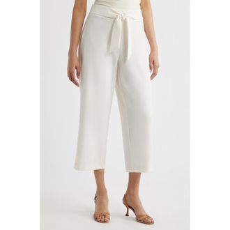 Anne Klein Tie Front Pull-On Wide Leg Crop Pants in White Dove at Nordstrom, Size X-Small P