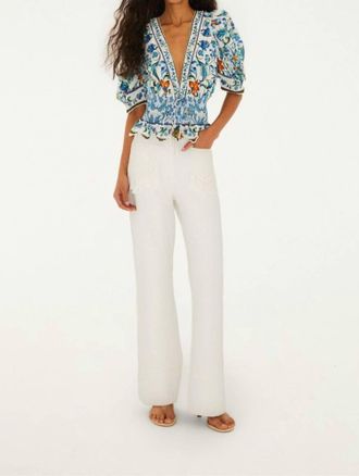 Farm Rio Twill Pants Pocket Fringe Pants In White