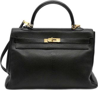 Herm&egrave;s Black Leather Kelly 35 Black Bag - 00s (Authentic Pre-Loved)
