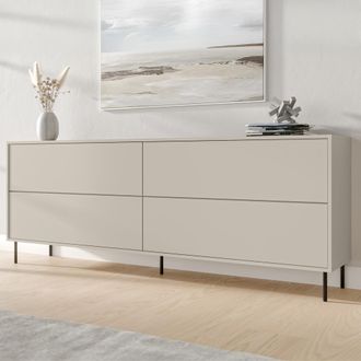 Dmora Aparador Cataldo, Alacena 2 Estantes, Apertura Abatible, 4 Puertas, 200x39x75h Cm Beige