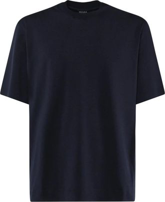 Ermenegildo Zegna Blauw Katoenen T-shirt met Ronde Kraag - Heren - T-shirts - Blauw - S - Katoen - Tops