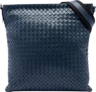 Bottega Veneta Pre-owned Woven Nappa Crossbody Bag - Dames - Vintage Schoudertas - Blauw - ONE Size - Leer - Vintage
