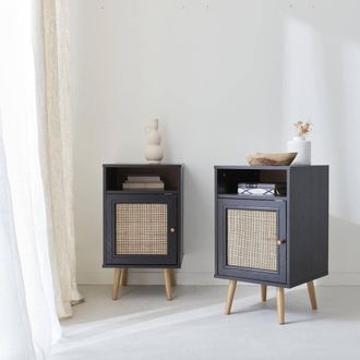 Sweeek Pair Of Scandi-style Bedside Tables With Cupboard in Black