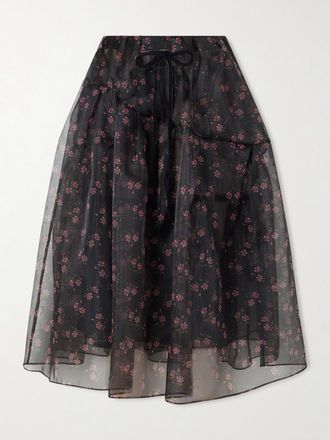 Simone Rocha Gonna Midi A Balze In Organza Floreale - Nero