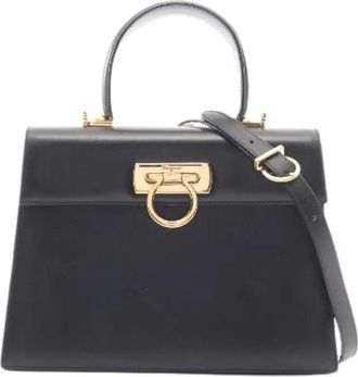 Ferragamo Pre-owned Gancini Leder 2way Handtas - Dames - Vintage Handtas - Zwart - ONE Size - Leer - Vintage