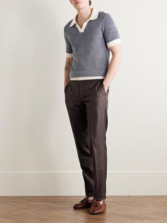 Thom Sweeney Slim-Fit Herringbone Wool, Silk and Linen-Blend Trousers
