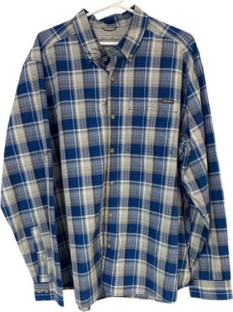 Eddie Bauer Mens Plaid Classic Long Sleeve Pack It Tech Shirt In Blue