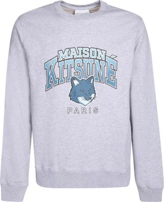 Maison Kitsun&eacute; Campus Fox Printed Sweatshirt - Heren - Sweatshirts - Grijs - S - Katoen - Hoodies & sweatvesten