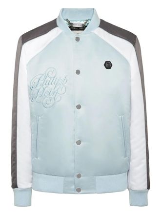 Philipp Plein Satijnen bomberjack met geborduurd logo - Blauw