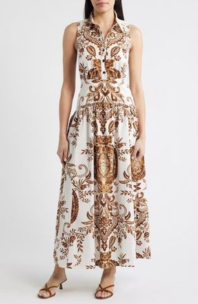 CeCe by Cynthia Steffe Print Sleeveless Maxi Shirtdress in Cream Multi at Nordstrom, Size X-Large