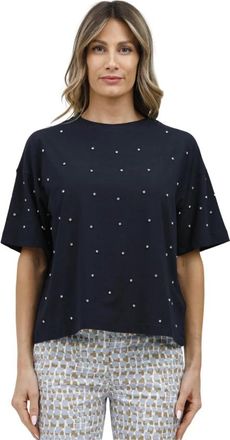 Alpha Studio Korte Mouw Crop Top met Sparkles - Dames - T-shirts - Blauw - XL - Tops