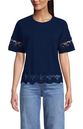 Lands End Short Sleeve Slub Jersey Cutwork T-Shirt in Deep Sea Navy at Nordstrom, Size Small