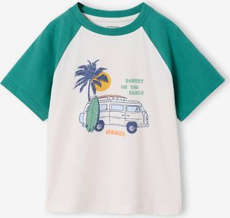 Vertbaudet Jungen T-Shirt mit Raglan&auml;rmeln und grossem Printmotiv, Recycling-Baumwolle smaragdgr&uuml;n