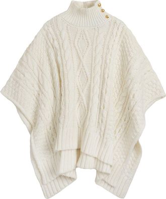 Lauren Ralph Lauren Crest Button Cable Poncho in Cream at Nordstrom