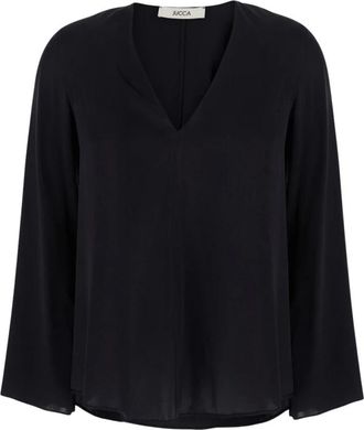 Jucca Zijden V-hals Top - Dames - Blouses - Zwart - L - Overhemden