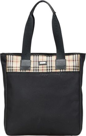 Burberry Beige Black Nylon Canvas Shoulder Bag Tote Bag (Pre-Owned)