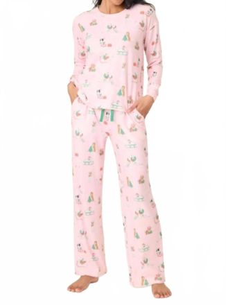 PJ Salvage Peace And Pawlidays Dog Print Pants Set In Pink