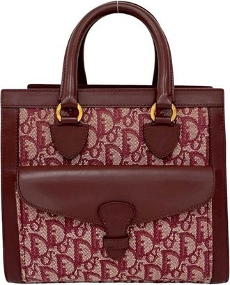 Dior Red Color Wine Canvas Leather Handbag Tote Bag (Pre-Owned)