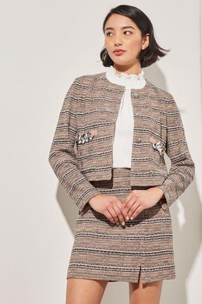 Ming Wang Button Front Heritage Jacket in Java/black/ivory at Nordstrom, Size 2X