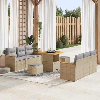 vidaXL Conjunto De Sof&aacute; De Jard&iacute;n Con Coj&iacute;n 9 Pcs Beige Polirat&aacute;n Vidaxl