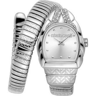 Roberto Cavalli Snake Wraparound Bracelet Watch, 25mm x 30mm in Silver at Nordstrom Rack