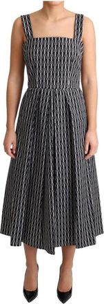 Dolce & Gabbana Geometrisch Patroon Katoenen Midi Jurk - Dames - Casual kleedjes - Zwart - L - Katoen - Kleedjes