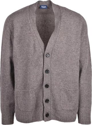 Drumohr Cardigan met V-hals - Heren - V-hals truien - Bruin - 2XL - Wol - Truien & Vesten