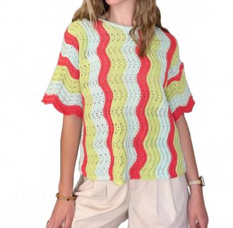 B.YU Crochet Stripe Top In Multi