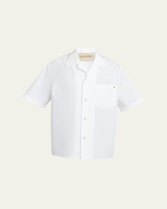 Valentino Garavani Mens Cotton Poplin Camp Shirt