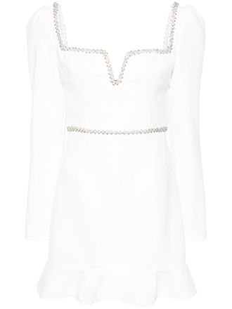 Self Portrait rhinestone-embellished mini dress - women - Polyester/Polyester - 8 - White