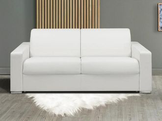 Vente-Unique Divano letto 3 posti a ribalta in similpelle Bianco - Larghezza Materasso 140 cm - Spessore 22 cm - CALITO