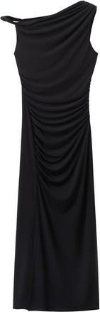 Mango Tory Ruched One-Shoulder Midi Dress in Black at Nordstrom, Size 10