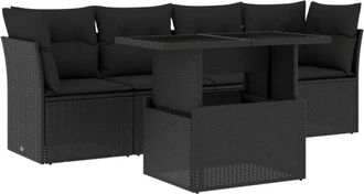 vidaXL Vidaxl - Set De Muebles De Jard&iacute;n 5 Pzas Y Cojines Rat&aacute;n Sint&eacute;tico Negro