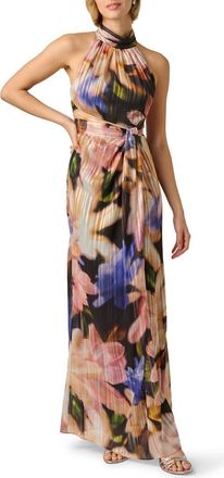 Adrianna Papell Floral Chiffon Gown in Black Multi at Nordstrom, Size 12